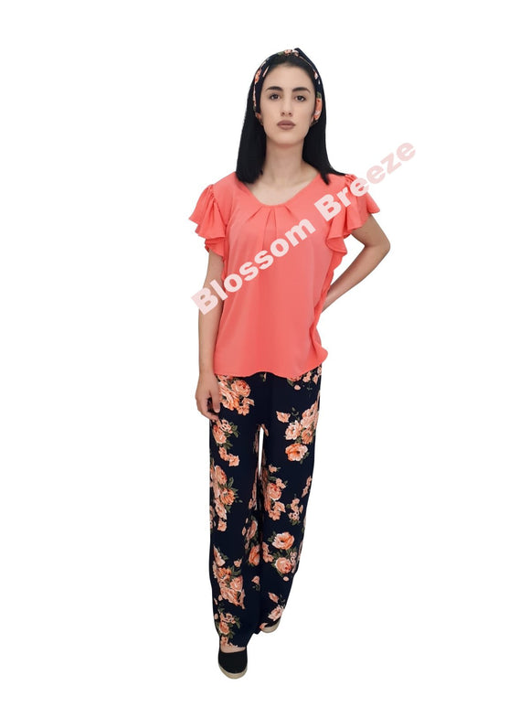 Blossom Breeze Spring Collection | Blossom Breeze Comfortable Navy Spring Floral Pants |