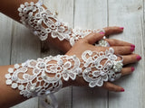 Blossom Breeze |Blossom Breeze Wedding Lace (Poly/Cotton blend) Gloves with Jewelry Beads|