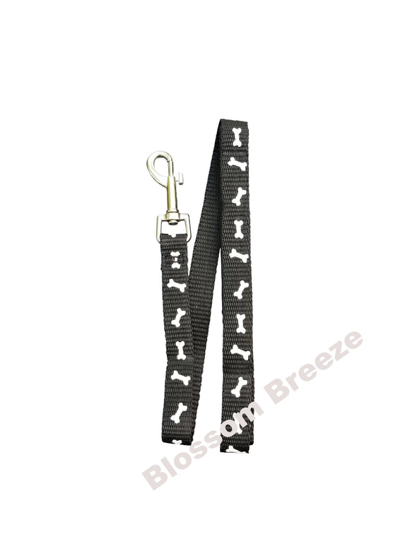 Blossom Breeze Small Dog Leash~Black with White Bone Print
