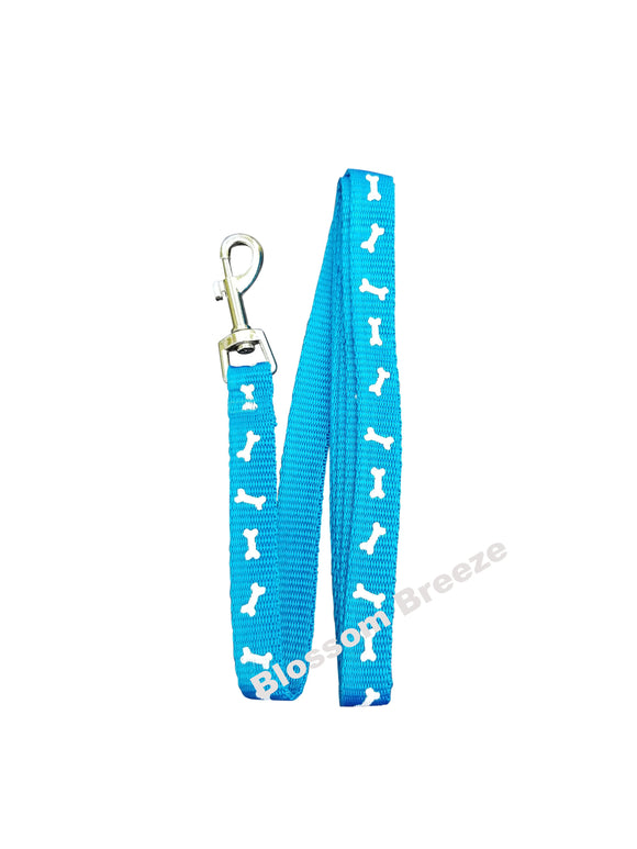 Blossom Breeze Small Dog Leash~Blue with White Bone Print