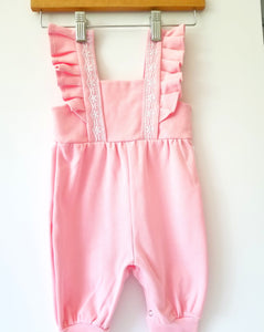 || Blossom Breeze® Pink Ruffled Cotton Overalls ||
