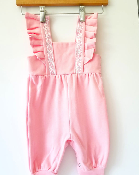 || Blossom Breeze® Pink Ruffled Cotton Overalls 95% Cotton ||